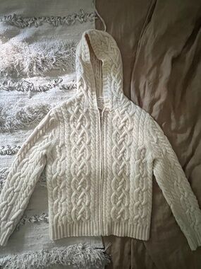 Vintage Jones New York Zip-up Cable-Knit Cream Wool Sweater Cardigan Hoodie